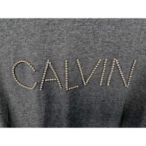 Calvin Klein Long Sleeve Beaded Logo Shirt Womens Size Medium Gray Super Soft